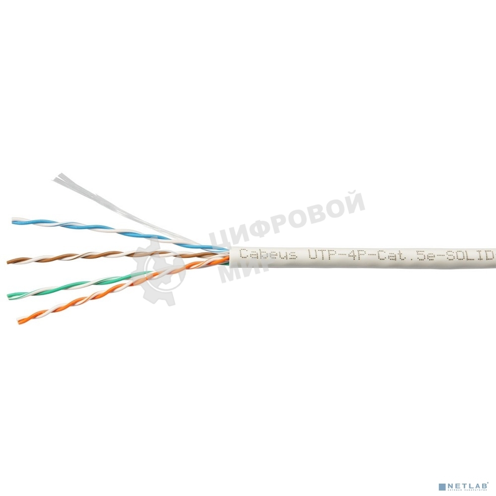 Кабель витая пара Cabeus, LSZH (нг(A)-HFLTx), U/UTP, кат. 5е, проводник Ø 0,5мм, 305м, коробка, тип прокладки: внутри зданий, цвет: серый