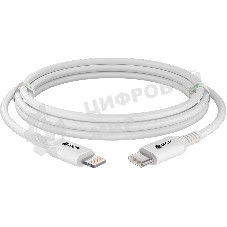 Кабель GCR PREMIUM 3.0m TypeC/Lightning MFI POWER DELIVERY 18 W, быстрая зарядка, белый силикон, AL case белый, белый ПВХ, GCR-53756