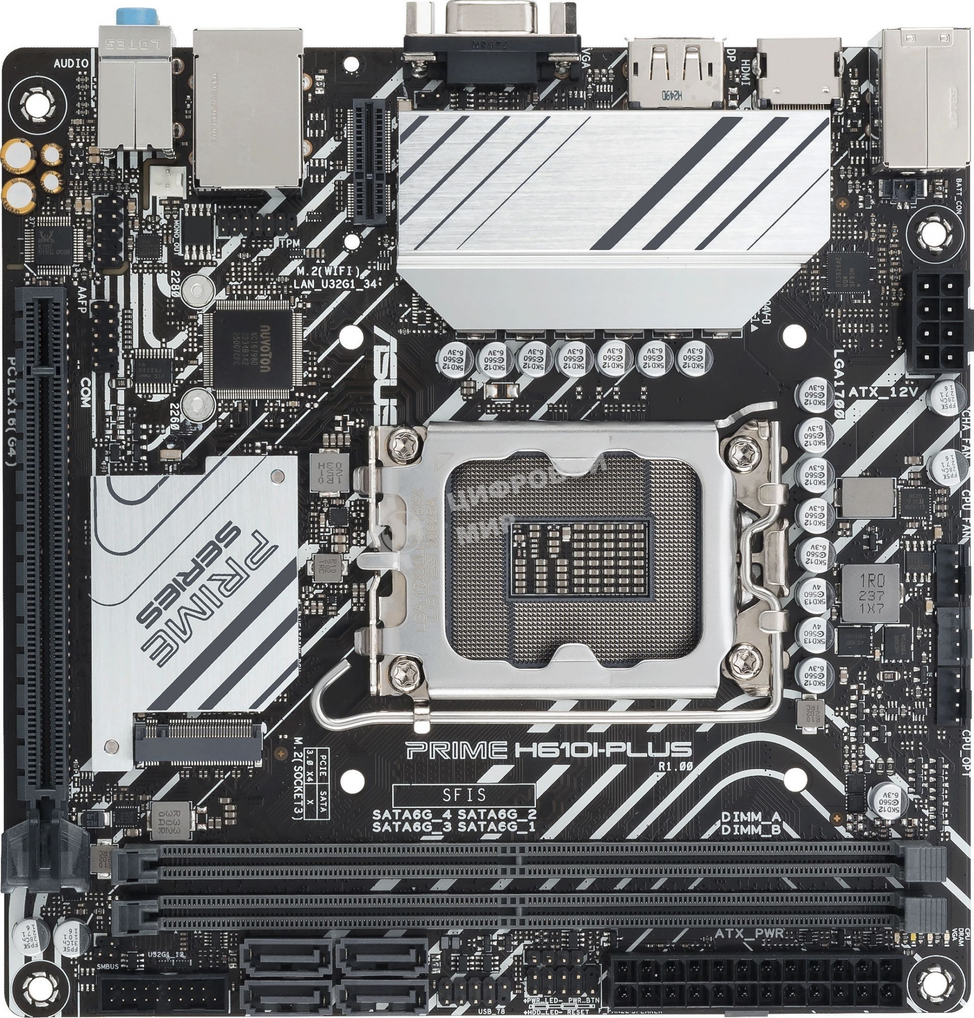 Материнская плата ASUS PRIME H610I-PLUS-CSM, LGA 1700, Intel H610, 2xDDR5, 4xSATA, 1xM.2 PCIe 3.0 x4, 1xPCIe 4.0 x16, 1xHDMI, 1xDP, 1xVGA, 2xUSB-A 3.2 Gen 1, 2xUSB-A 2.0, 1x 1Gb LAN, 3x3.5 мм, 7.1, Mini-ITX