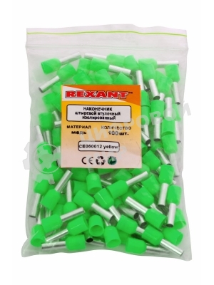 Наконечник штыревой втулочный изолированный Rexant F-12 мм 6 мм² (НШВи 6.0-12/Е 6,0-12/E6012) зеленый
