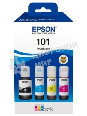 Чернила оригинальные Epson 101 / C13T03V64A мультипак, черный 127 мл., голубой, пурпурный, желтый - 210 мл. для Epson