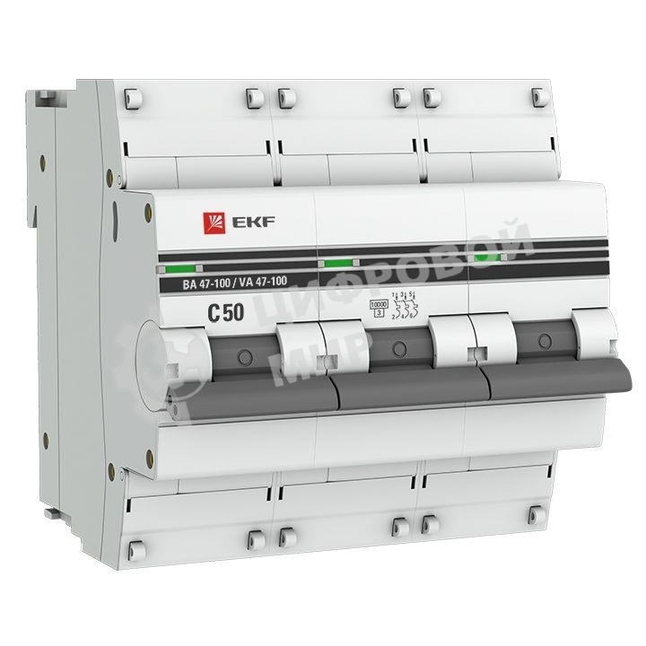 Выключатель автоматический EKF mcb47100-3-50C-pro 3P 50А (C) 10kA ВА 47-100 EKF PROxima