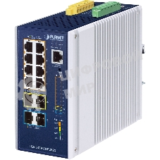 Коммутатор PLANET IGS-6329-8UP2S2X IP30 DIN-rail Industrial L3 8-Port 10/100/1000T 802.3bt PoE + 2-port 1G/2.5G SFP + 2-Port 10G SFP+ Full Managed Switch (-40 to 75 C, 8-port 95W PoE++, 802.3bt/PoH/Force modes, DIDO, ERPS Ring, 1588 PTP TC, Modbus TCP, ONVIF, Cybersecurity features, Layer3 OSPFv2 routing, supports CloudViewer app and MQTT, supports 100FX, 1000X, 2.5G SFP and 10G SFP+, EN61000-6-2/-4 Heavy Industrial EMC and EN50121-4 Railway certified)