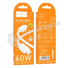 Кабель USB2.0 Hoco Type-C/Type-C, 3А, 60Вт, нейлоновая оплетка, X113, 1м, белый, коробка