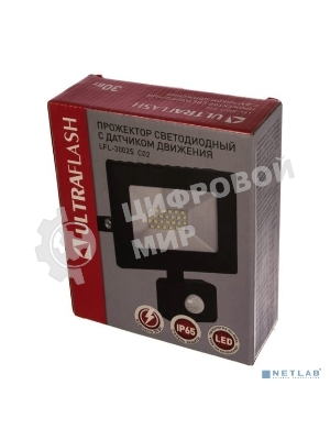 Прожектор Ultraflash LFL-3002S C02 черный (LED прожектор с датчиком, 30 Вт, 230В, 6500К)