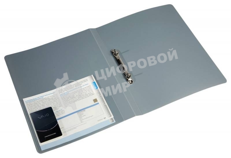 Папка на 2-х кольцах Бюрократ -0818/2RGREY A4, пластик, 0.7мм корешок 18мм, внутренний и торцевой карман, серый