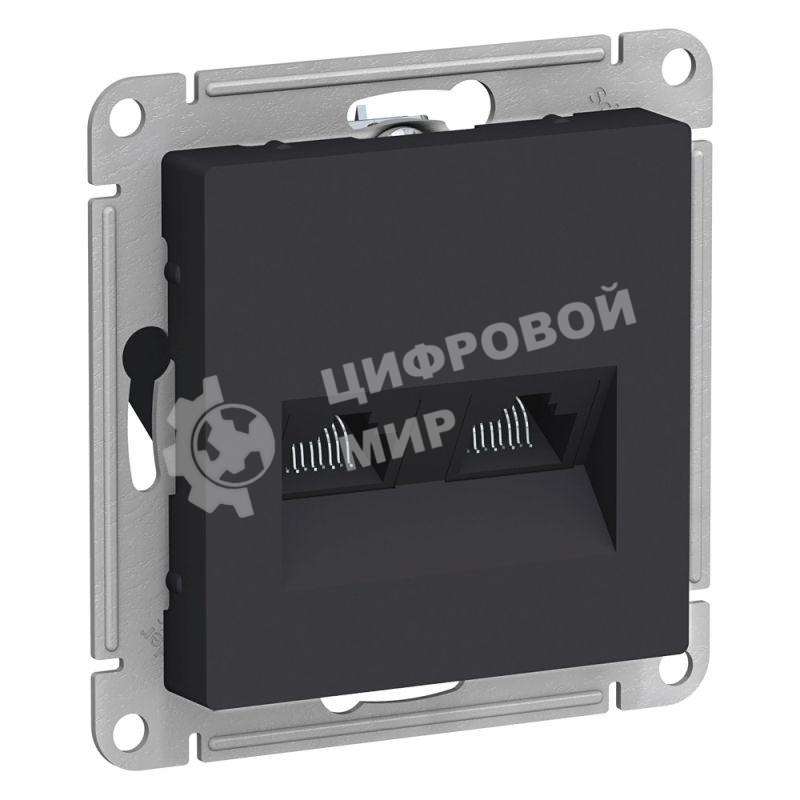 Механизм розетки компьютерной 2-м AtlasDesign RJ45 + RJ45 кат.5e карбон SchE ATN001085