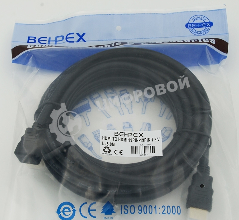 Кабель аудио-видео Behpex HDMI (m)/HDMI (m) 5м. черный ver1.3