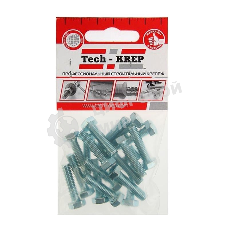 Болт М6х25 с шестигранной головкой цинк. DIN 933 (уп. 18 шт) класс прочности 8.8. пакет Tech-Krep 102958