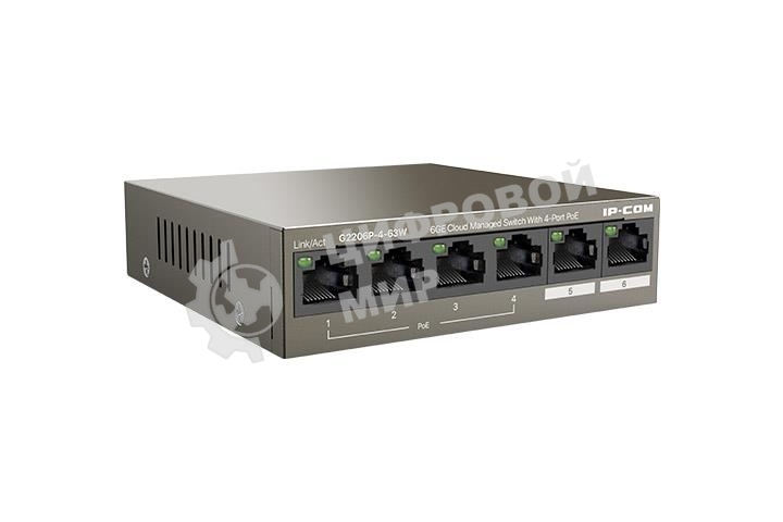 Коммутатор сетевой IP-COM G2206P-4-63W 4x10Base-T/100Base-TX/1000Base-T 2x1000Base-T PoE порты 4 Количество портов PoE+ 4 G2206P-4-63W