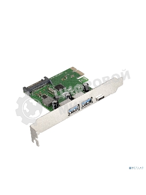 Контроллер ExeGate EXE-323 PCI-E 2.0, 2*USB 3.0 ext + 1*Type-C, разъем доп.питания (OEM)