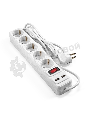 Сетевой фильтр-удлинитель с USB зарядкой ExeGate SP-5-USB-1.8W (5 евророзеток с заземлением, 2 USB-A 2A, 1.8 м, защита от перегрузки, выключатель с подсветкой, белый)