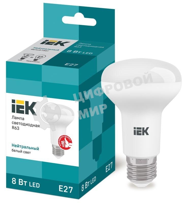 Лампа светодиодная IEK LLE-R63-8-230-40-E27 ECO R63 8Вт 4000К белый E27 720лм 230-240В
