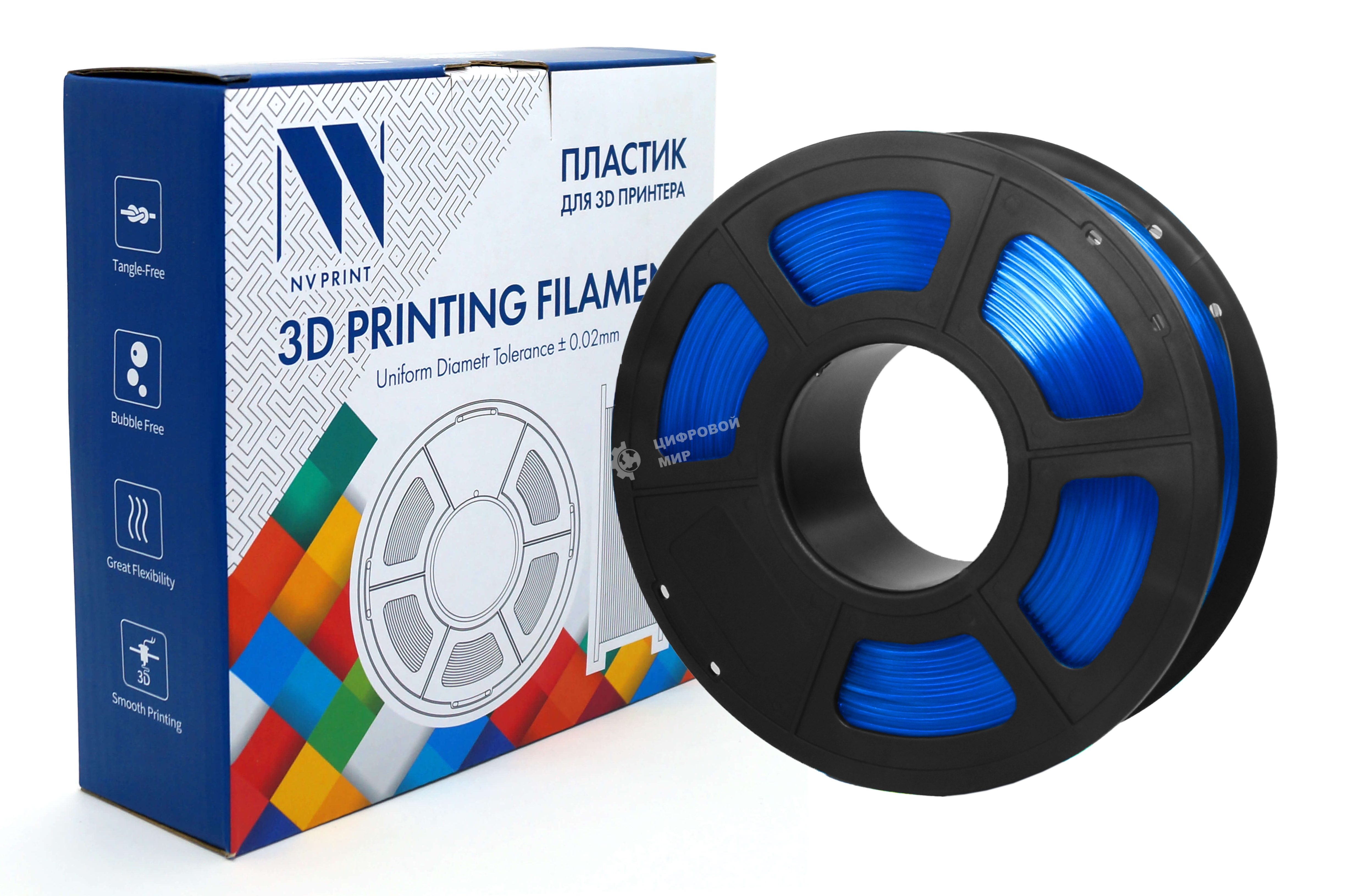 Филамент NVPrint PETG Clear Blue Прозрачно-синий для 3D печати диаметр 1.75мм масса 1 кг