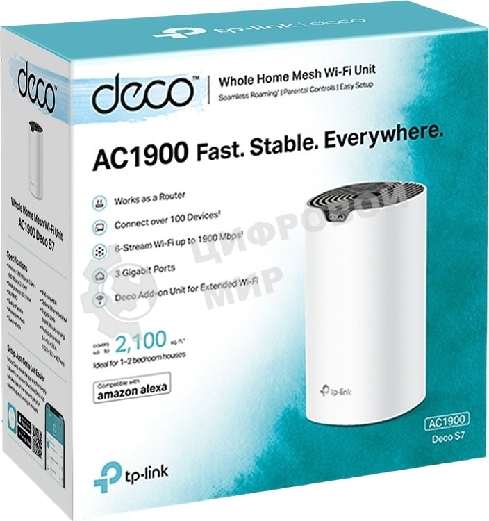 Бесшовный Mesh роутер TP-Link Deco S7 (DECO S7(1-PACK)) AC1900 10/100/1000BASE-TX белый