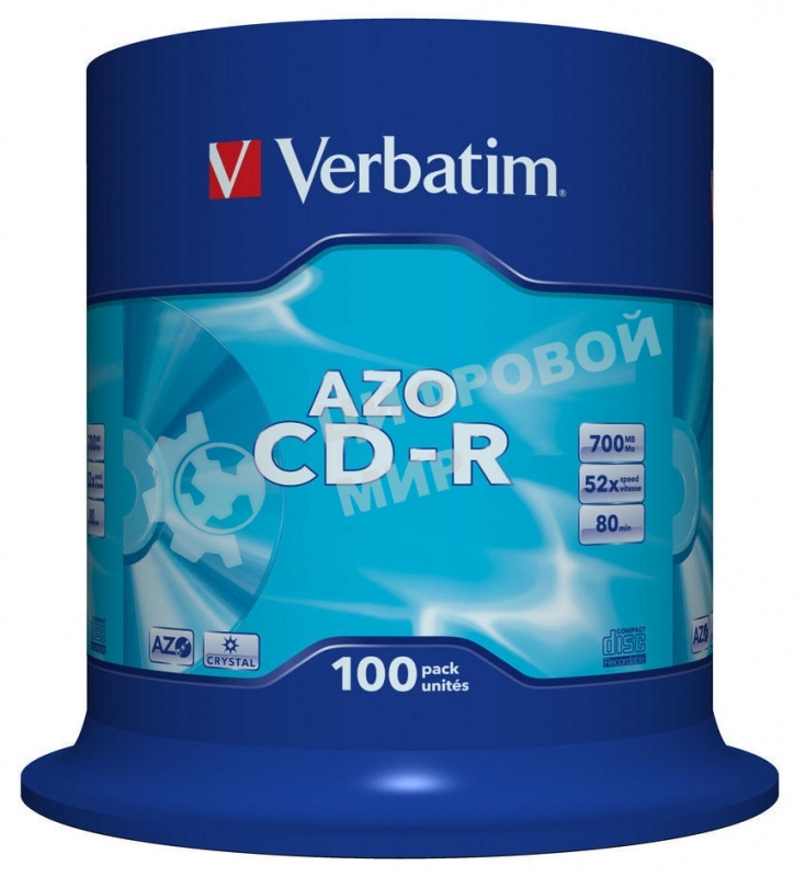 Диск CD-R Verbatim 700Mb 52x 100 шт., DataLife+ Cake Box Pastel Color (43430)