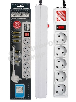 Сетевой фильтр POWER CUBE 1,9 м.* 5 розеток, серый