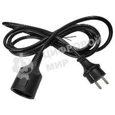 Удлинитель, вилка Schuko прямая - розетка Schuko, 3х1.5, 220 В, 16А, черный, 7 метров