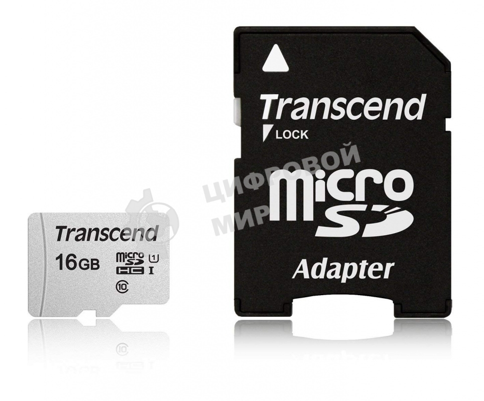 Флеш карта Micro SecureDigital 16Gb TranscendTS16GUSD300S-A MicroSDHC Class 10 UHS-I, SD adapter