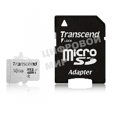 Флеш карта Micro SecureDigital 16Gb TranscendTS16GUSD300S-A MicroSDHC Class 10 UHS-I, SD adapter