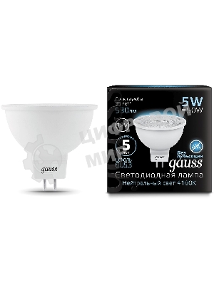 Лампа светодиодная Gauss Black 5Вт цок.:GU5.3 рефлектор 12B 4100K св.свеч.бел.ней. MR16 (упак.:10шт) (201505205)