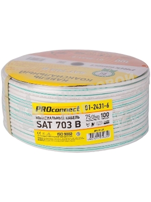 Кабель коаксиальный PROconnect SAT 703 B, Cu/Al/Cu, 64%, 75 Ом, бухта 100 м, белый