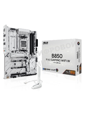 Материнская плата ASUS B850 MAX GAMING WIFI W, AM5, AMD B850, 4xDDR5, 4xSATA, 3xM.2, 1xPCIe 5.0 x16, 1xPCIe 4.0 x4, 2xPCIe 3.0 x1, 1xDisplayPort, 1xHDMI, 1x2.5Gb LAN, Wi-Fi 6E, Bluetooth 5.3, 1xUSB-C 10Gbps, 3xUSB-A 10Gbps, 2xUSB-A 5Gbps, 2xUSB-A 2.0, 3x3.5 мм, 7.1, ATX