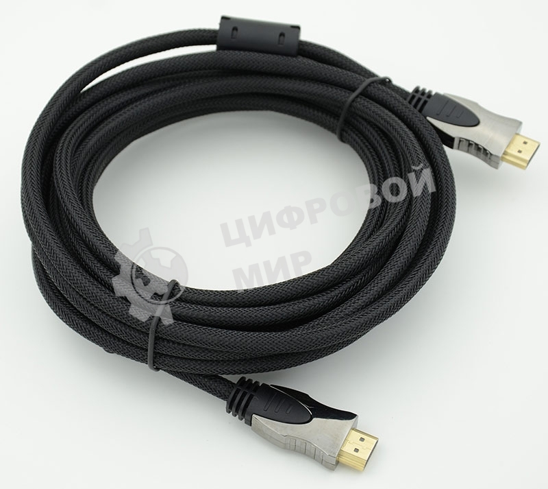 Кабель HDMI Ver.1.4 Gray jack HDMI(19pin)/HDMI(19pin) (5м) феррит.кольца позолоченные контакты