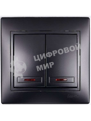 Выключатель 2-кл. 1п СП Мира 10А IP20 с подсветкой со вставкой черный бархат LEZARD 701-4242-112