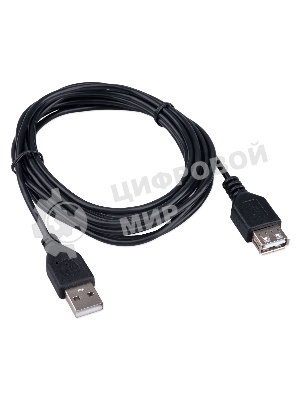 Кабель-удлинитель USB2.0 Гарнизон GCC-USB2-AMAF-3M, AM/AF, медь, 3м, черный, пакет