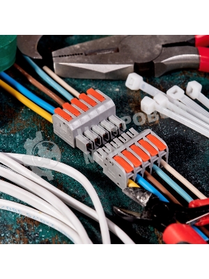 Клемма Rexant СМК 222-425R проходная разъемная 5 полюсов серый 0,2-2,5/4 мм² (20 шт/уп)