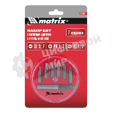 Набор бит Matrix, магнитный адаптер для бит, сталь 45Х, 7 предм., в пласт. закрытом боксе