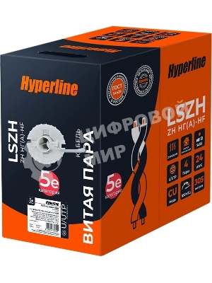 Кабель информационный Hyperline UUTP4R-C5E-S24-IN-LSZH-GY-305 cat.5e UTP 4 пары 24AWG LSZH внутренний 305м серый