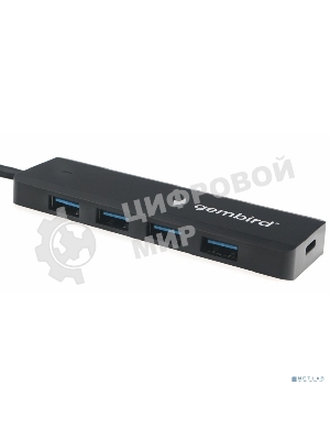 Концентратор USB 3.0 Gembird UHB-C414, 4 порта, кабель 19см, с доп питанием (Type-C)
