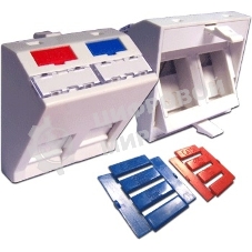 Вставка 45x45 на 2 кейстоуна, угловая, со шторкой, маркировкой и иконками, белая