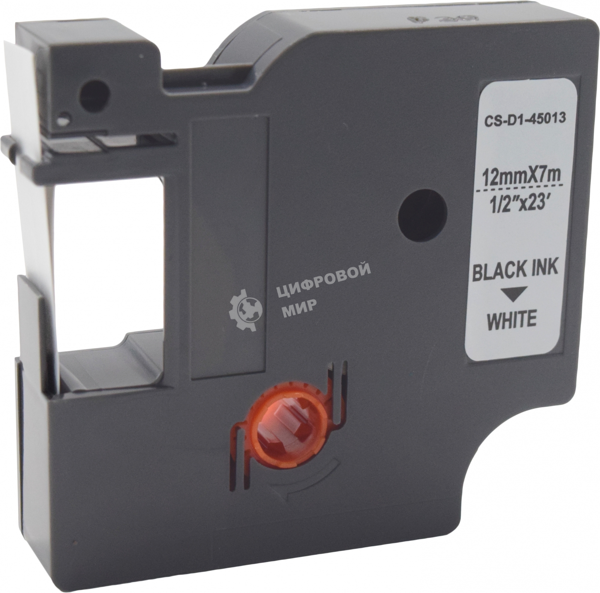 Картридж ленточный Cactus CS-D1-45013 12мм, черный шрифт, белый фон, 7м для DYMO LM 160, 210D, 280, PnP, 420P, 500 TS; Rhino Pro 6000, 5200, 4200