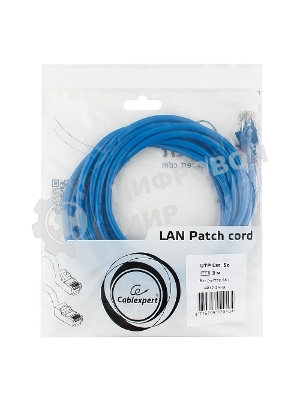 Патч-корд UTP Cablexpert cat.5e, 3м, литой, многожильный, синий