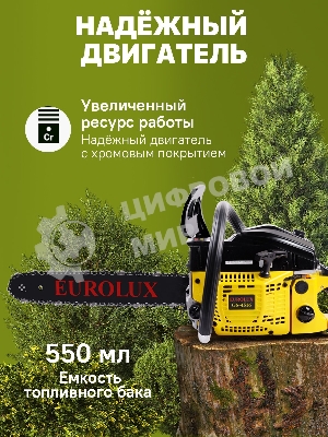 Бензопила EUROLUX GS-4516 1800 Вт (2.45 л.с.) 45 см3 бак 0.55 л шина 40 см шаг цепи 1.5'' 72 звена