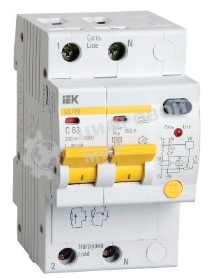 Выключатель автоматическийIEK MAD12-2-025-C-030 Диф.автомат АД12М 2Р С2530мА IEK
