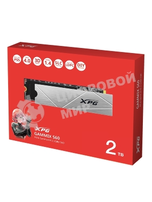 Накопитель SSD ADATA XPG GAMMIX S60, 2Tb, PCIe 4.0 x4, M.2 2280, NVMe, R/W 5000/4200, с радиатором