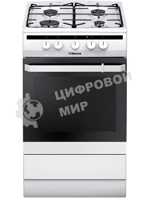 Плита газовая Hansa FCGW51001 белый, конфорок 4 шт, духовка 56 л, 50 см x 85 см x 60 см