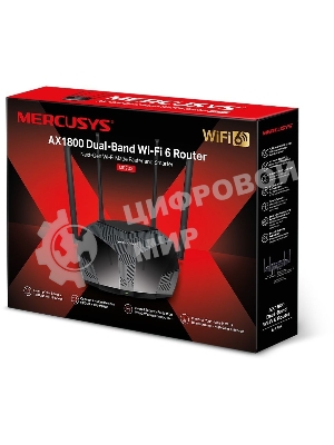 Роутер Mercusys MR70X AX1800 Dual-Band WiFi 6 Router, 574 Mbps at 2.4 GHz + 1201 Mbps at 5 GHz,4× Fixed External Antennas, 3× Gigabit LAN Ports, 1× Gigabit WAN Port, 1024-QAM, OFDMA, Router/Access Point Mode, MU-MIMO, WPA3, TWT, BSS Color