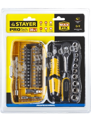 Биты и торцовые головки с трещоткой и воротком 39шт STAYER PROFI 25135-H39