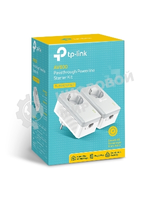 Сетевой адаптер TP-Link TL-PA4010PKIT AV600 Powerline Adapter with AC Pass Through Starter Kit, Ultra Compact Size, 500Mbps Powerline Datarate, 10/100Mbps Fast Ethernet, HomePlug AV, Green Powerline, Plug and Play