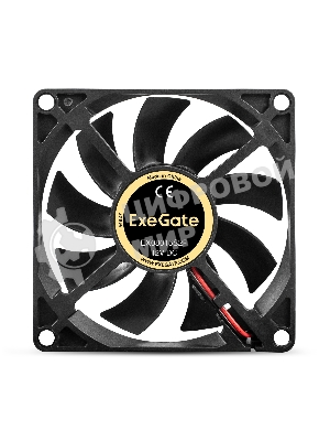 Вентилятор 12В DC ExeGate EX08015S2P (80x80x15 мм, Sleeve bearing (подшипник скольжения), 2pin, 2000RPM, 20dBA)