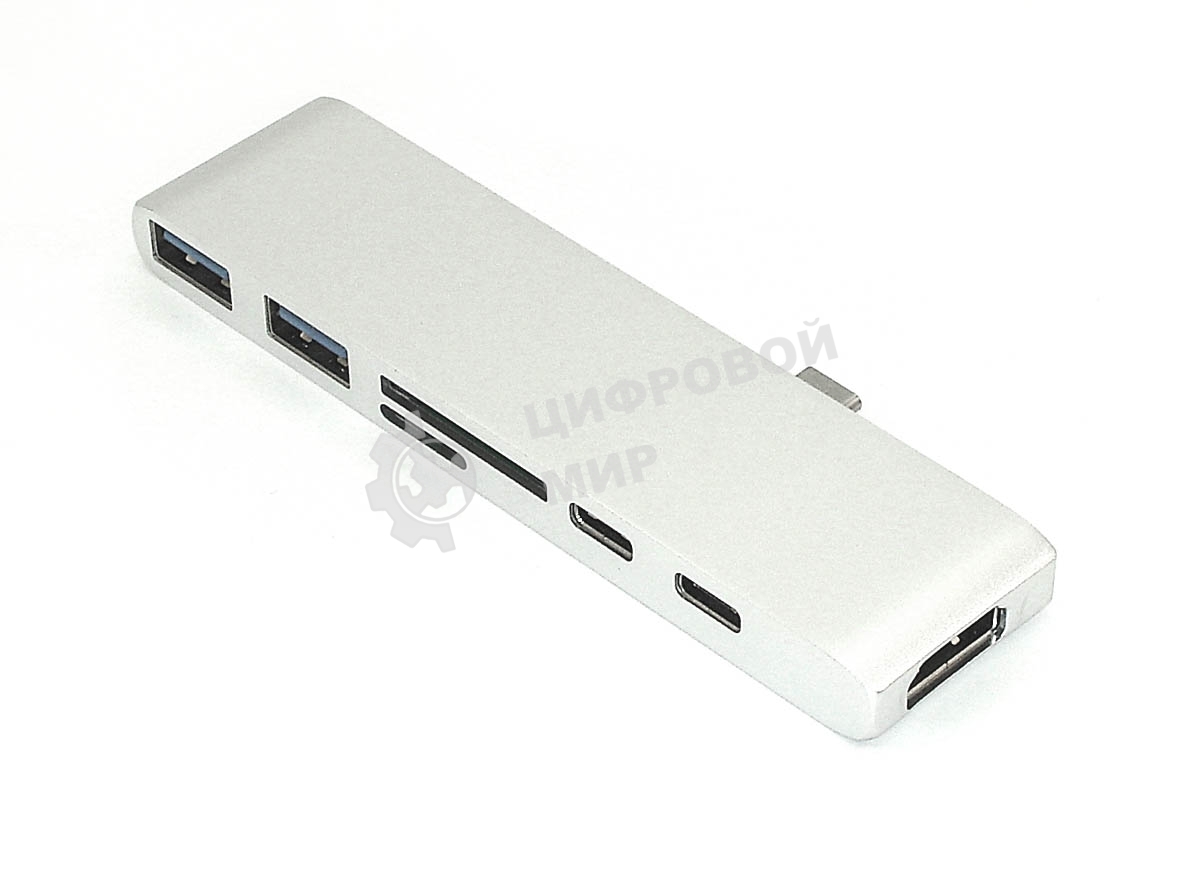 Адаптер Type-C на HDMI, USB 3.0*2 + Type-C* 2 + SD/TF для MacBook, серебро