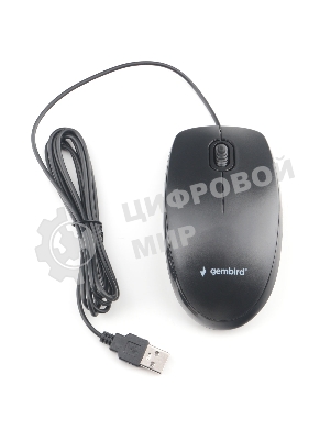 Мышь проводная Gembird MOP-200 черный, 1000 dpi, USB, кнопки - 3