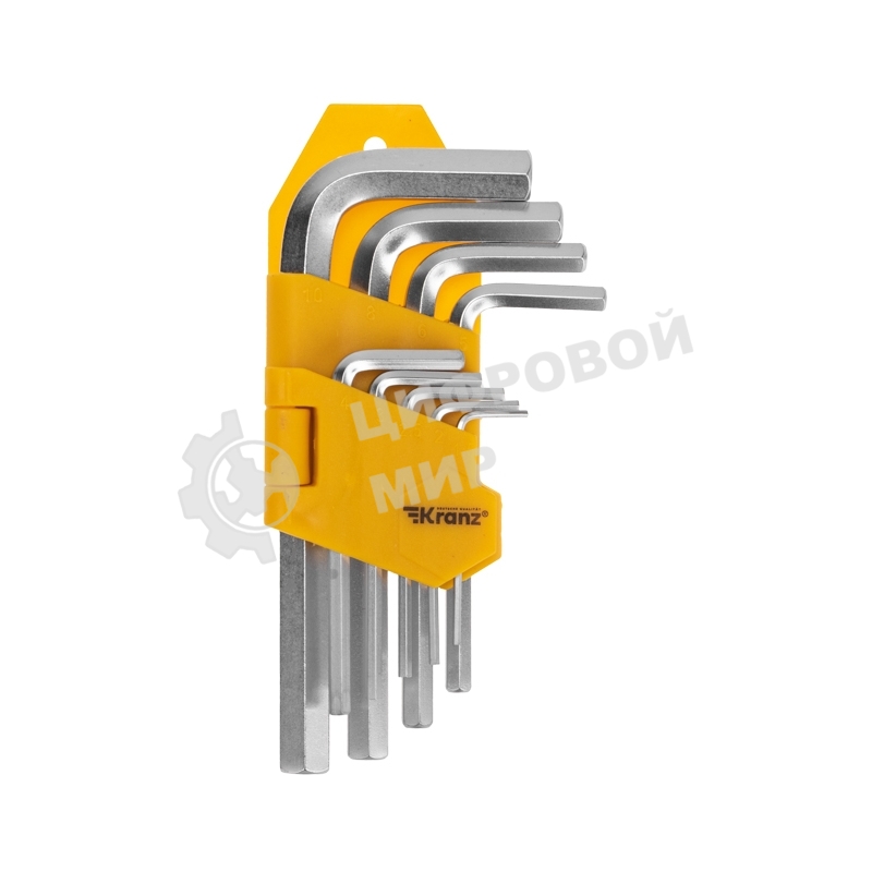 Набор ключей имбусовых HEX Kranz 1,5-10 мм, CrV, 9 шт.