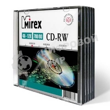 Диск CD-RW Mirex 700 Mb, 12х, Slim Case (5), (5/200)