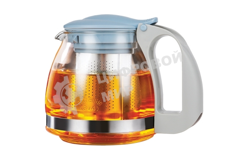 Чайник заварочный LARA LR06-19 Blue 700 мл силикатное стекло, стальной фильтр, подъем крышки